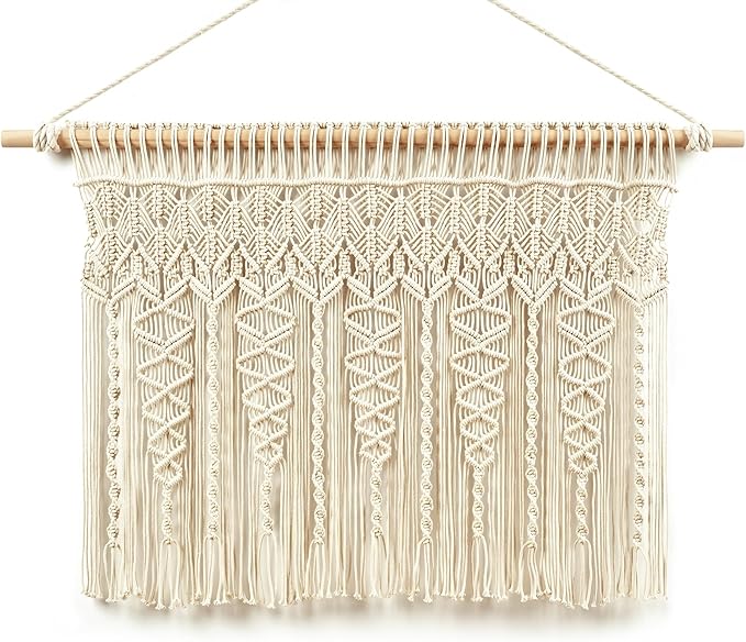 Lush Decor Boho Macrame Textured Cotton Valance, 40" W x 30" L, Neutral - Boho Kitchen Curtains & Wall Decor - Macrame Valance - Bathroom Window Curtains