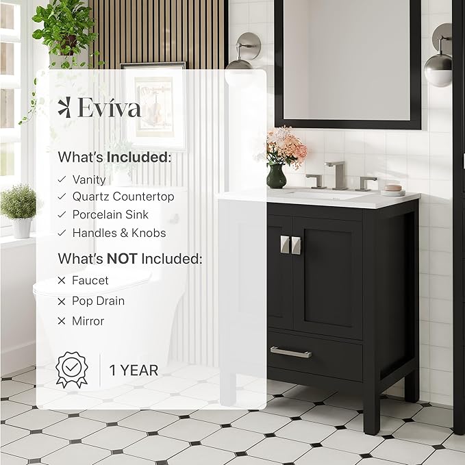 Eviva Aberdeen 30 in. Espresso Single Sink Bath Vanity with Carrara Quartz Top and Undermount Porcelain Sink