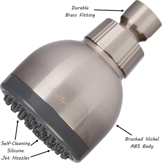 High Pressure Shower Head - 2.5 GPM - Brushed Nickel | Best 3 Inch Wall Mount Bathroom Showerhead For Boosting Low Flow With Anti-Clog Nozzles, Adjustable Brass Ball Joint