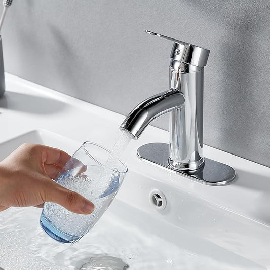 Chrome Bathroom Faucet Single Handle Bathroom Faucet Vanity Faucet with Pop-up Drain 1 Hole or 3 Hole Bathroom Sink Faucet with Deck