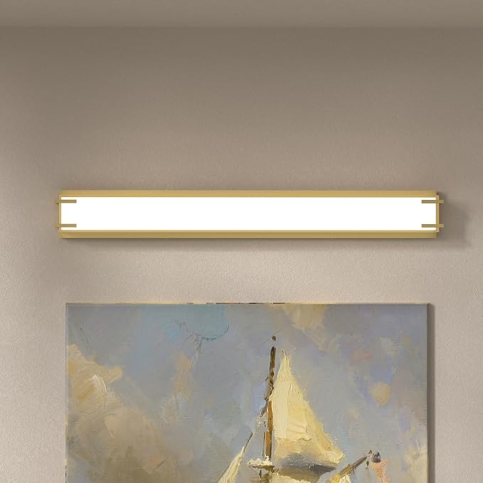 LED Bathroom Light Fixtures Over Mirror 32” Vanity Light with Milky White Lampshade 4000K Daylight Bath Bar (Gold)
