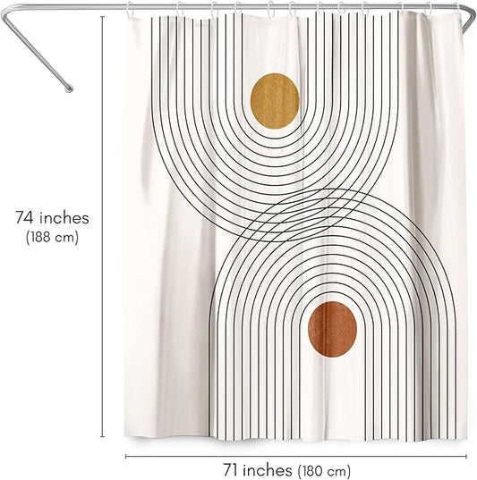 Americanflat 71x74 Boho Shower Curtain - Water-Resistant Long Shower Curtain with Durable Metal Grommets and 12 Hooks - 100% Polyester - Black, Mustard Yellow, Terracotta and Beige
