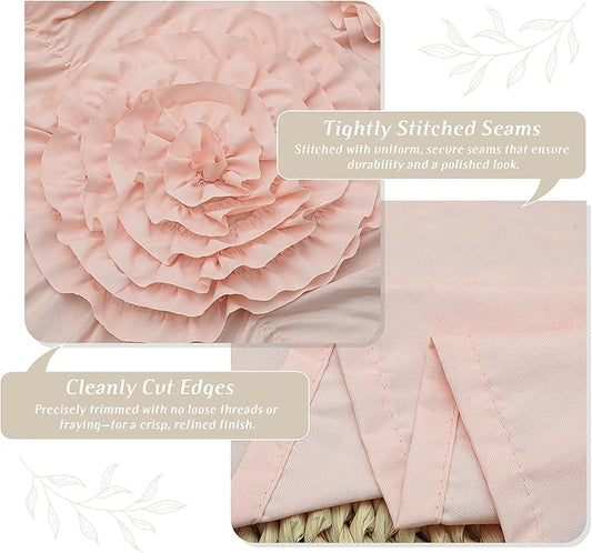 Farmhouse Ruffle Shower Curtain with Handmade 3D Flowers, Vintage Fabric Shower Curtains for Bathroom, Decorative Luxury Bathroom Curtain with 12 Holes, Peach Pink, 72" x 72" (LQ-41)