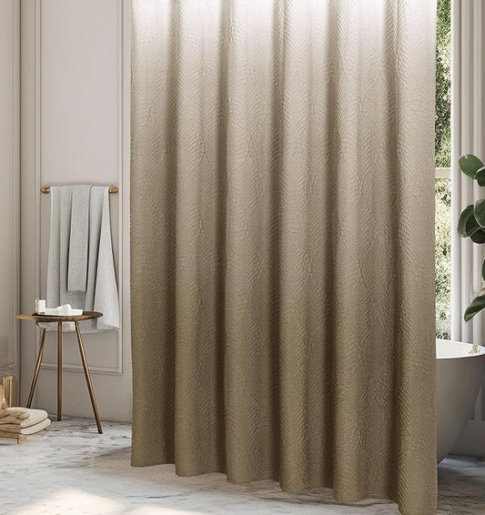 Gibelle Ombre Brown Shower Curtain for Bathroom, 3D Embossed Textured Fabric Shower Curtain, Modern Farmhouse Chic Soft Cloth Shower Curtain Set with Hooks, 72x72