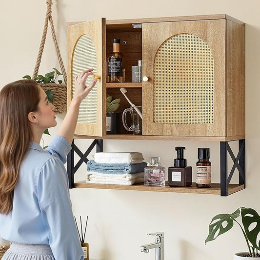 VEVOR Bathroom Wall Cabinet, 23" W x 24" H with 2 Doors and Adjustable Shelf, Over The Toilet Storage Medicine Cabinet Wall Mounted, Hanging Organizer with Shelves & Open Partition