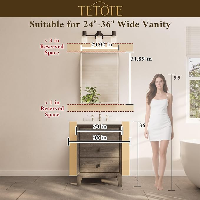 24 x 32 Bathroom Mirror Cabinet with Tempered Beveled Mirror Silver Medicine Cabinet Aluminum Cabinet DTC Hinges, Stepless Adjustable Shelves, Recessed/Surface-Mounted