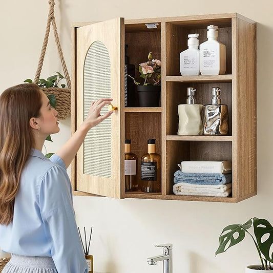 VEVOR Bathroom Wall Cabinet, 5 Height Levels, 23" W x 23" H Medicine Cabinet Wall Mounted, Hanging Organizer with Shelves for Laundry Room Kitchen Restroom