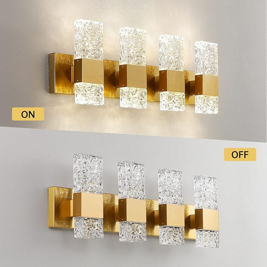 Gold Bathroom Vanity Light Fixtures - Brushed Gold Vanity Light Bathroom Lighting Fixtures Over Mirror 40W Dimmable Crystal Wall sconces 4 Light LED Modern Bathrooms Lights 4000K