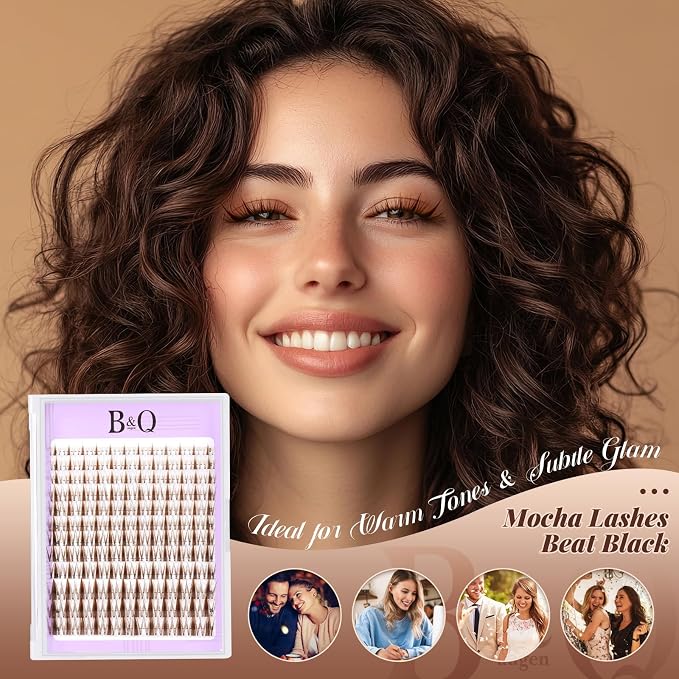 B&Q Brown Lash Clusters Blonde Brown Eyelash Cluster for Light Hair, MochaLash Cluster Eyelash Extensions Soft Browns False Eyelashes Comfortable Eyelash Clusters Perfect for Occasions(MochaLash 04)