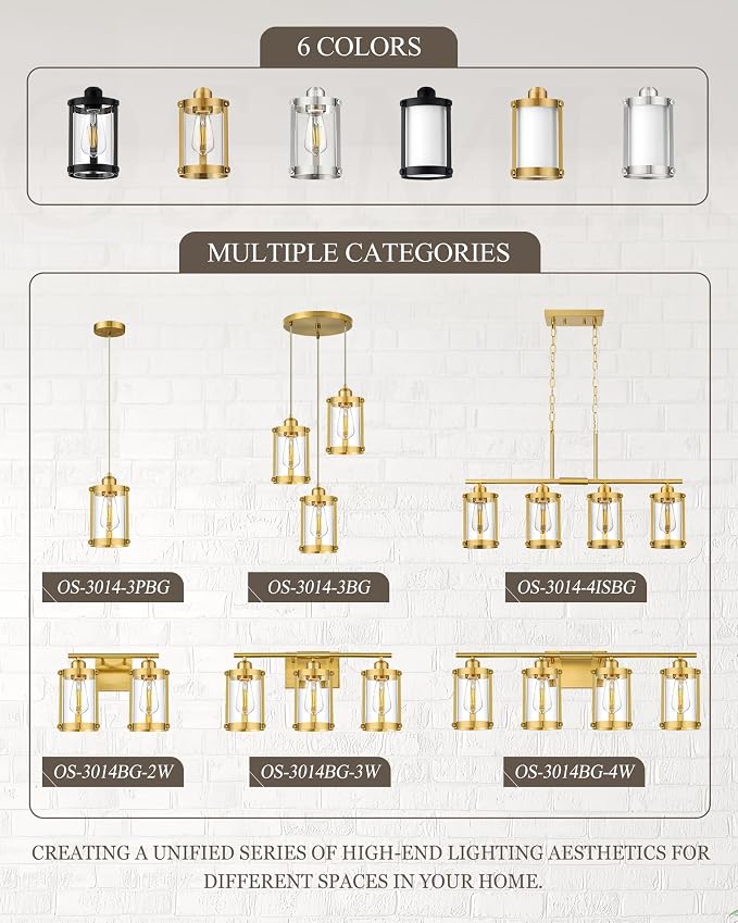 5-Light Brushed Gold Bathroom Light Fixtures Over Mirror with Clear Glass and Metal Cage Shade, 38" UL-Listed Modern Farmhouse Wall Sconce for Bath, Hardwire E26, OS-3014BG-5W