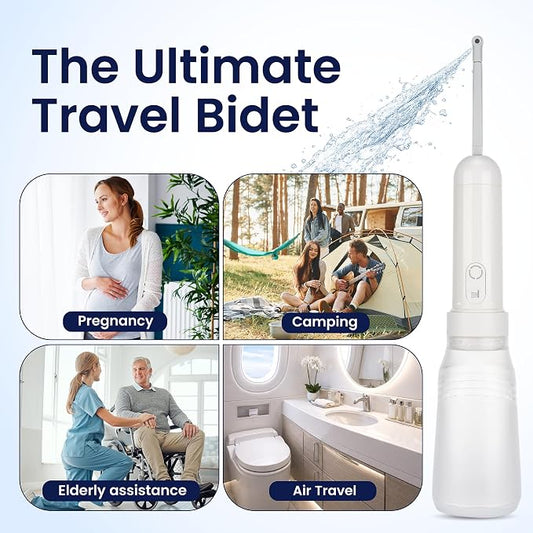 Portable Electric Travel Bidet – Rechargeable Personal Perineal Cleaner, Multiple Modes & Nozzles, for Women, Men, Babies & Postpartum Care 400ML(13.5Oz)