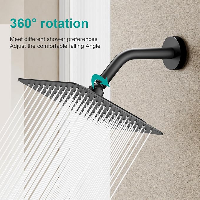 Square Rain Shower Head, High Flow Stainless Steel,Work with any decorative style,All Metal Rainfall Shower Head (Matte Black, 8)