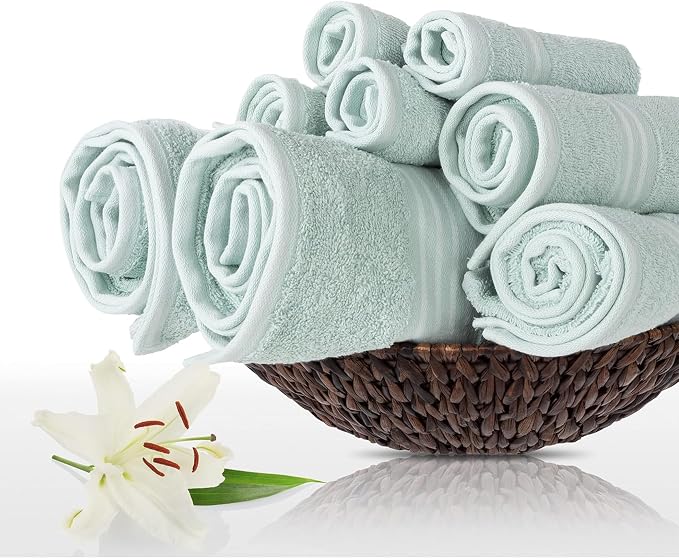 Lavish Home 8PC Bathroom Towels Set - 575GSM 100% Cotton Bathroom Essentials with 2 Bath Towels, 2 Hand Cloths, 2 Wash Cloths, and 2 Fingertip Fabric for Shower, Gym, Dorm and Spa (Seafoam)