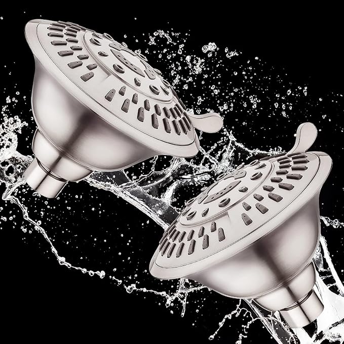 BRIGHT SHOWERS Shower Head High Pressure Rain Showerhead 5 Spray Setting Fixed Shower Head Angle Adjustable Bathroom Showerhead, Brushed Nickel