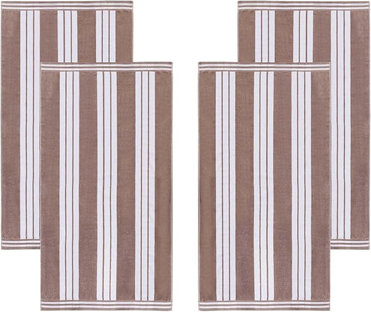 Superior Oversized Cotton Beach Towel Set of 4, Absorbent Towels for Bathroom, Beach, Pool, Swim, Adults, Kids, Vacation, Travel, Bath Sheet, Quick Dry Basics, Trip Essentials, Striped Decor, Taupe