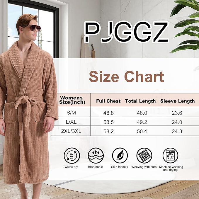 Men's Shawl Collar Bathrobe, Soft Long Towel Robe for Men - Super Absorbent Quick Dry yet Warm