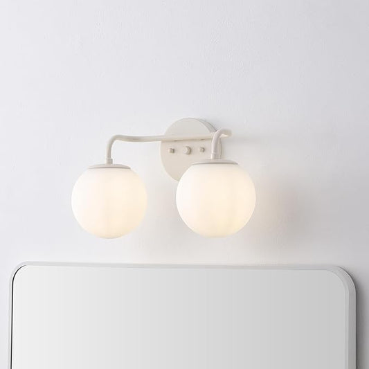 JONATHAN Y 15" Almond Modern Globe Wall Sconce Vanity Light for Bathroom, White Frosted Glass Shade, Midcentury Parisian Bistro Wall Lamp, LED Bulb Included (JYL3535C)