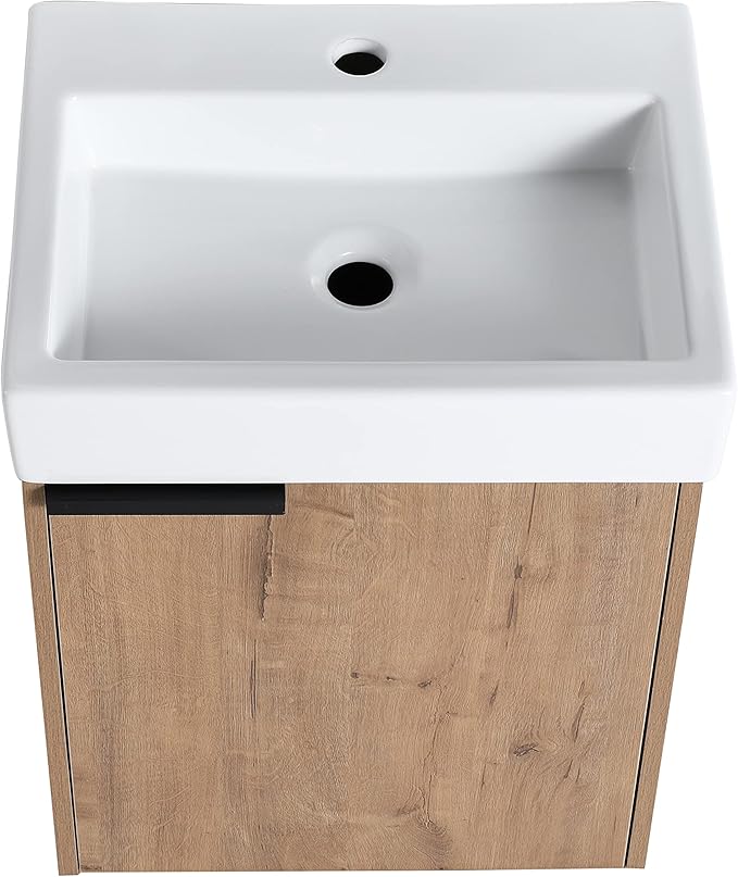 Malwee Bathroom Cabinet, Modern Vanity, Small 18'' Wall Mount, Imitative Oak, Scratch & Water-Resistant