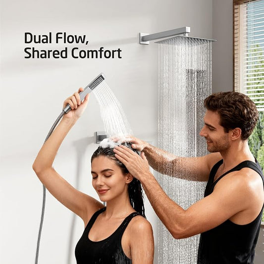 KES Shower Faucet Set, Shower System with 10 Inches Rain Shower Head with Handheld Spray, Pressure Balance Shower Faucets Sets Complete Brushed Nickel (cUPC Certified Valve Included), XB6230F18-BN