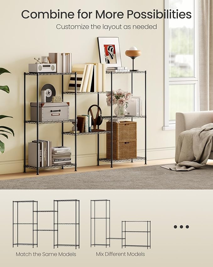 SONGMICS Storage Shelf, Metal Wire Shelving Unit, Adjustable Shelves, for Garage, Bedroom, Living Room, Kitchen, Pantry, 4 Tier, 11.8 x 23.6 x 47.6 Inches, Ink Black ULGR164BH01S
