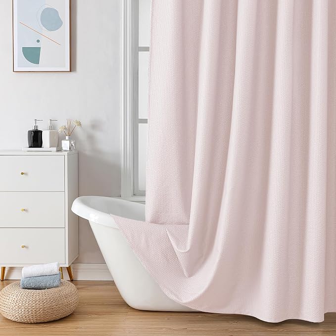 Berry Stall Fabric Shower Curtain 36 x 72 Inch - Soft & Waffle Small Pink Shower Curtain for Bathroom with Texture for Narrow Stall Size, Machine Washable Water Resistance, Hotel Style, Pink