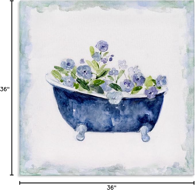 Stupell Industries Charming Blue Bathtub Botanical Floral Watercolor Border,Design by Sally Swatland | Stupell Industries | 36 x 36 Inches, Easy to Hang and Sturdy, Made in USA, by Sally Swatland