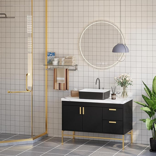 DeerValley DV-1V0001 Bathroom Vessel Sink 19" x 15" Above Counter Sink Rectangle Ceramic Bathroom Sink, Black and White Sinks