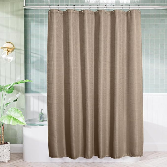 AmazerBath Taupe Shower Curtain Waffle Textured, Fabric Shower Curtain Tan Thick Heavy Duty 240GSM Hotel Quality Bathroom Shower Curtains, 72 x 72 Inches
