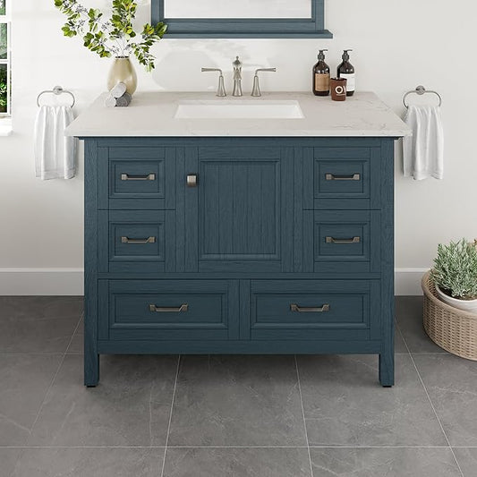 Eviva Britney Ash Blue 42 Inch Bathroom Vanity with Sink - A Fusion of Bathroom Sink Cabinet - White Undermount Porcelain Sinks - Bathroom Vanities for Elegance-Bathroom Sink Vanity