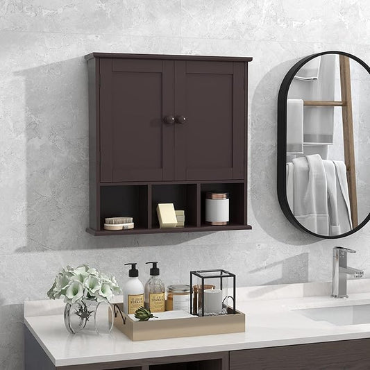 TaoHFE Brown Medicine Cabinets,Bathroom Wall Cabinet with 2 Door Adjustable Shelves,Over The Toilet Storage Cabinet,Espresso Bathroom Cabinet Wall Mounted for Laundry Room Kitchen