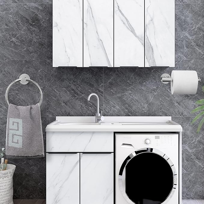 NearMoon 2 Pieces Bathroom Hardware Accessories, Towel Ring and Toilet Paper Holder- Stainless Steel Bath Towel Hanger and Hand Towel Holder, Wall Mounted (Chrome Finish)