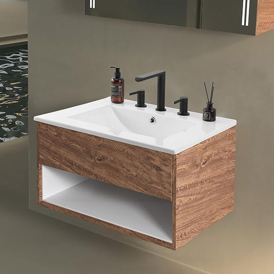 JONATHAN Y Ancillary 24" Bathroom 3-Hole Sink Top, White | Ceramic Vanity, 18.25" Rectangular Single Basin, Glossy Finish, 8" Centerset Faucet Holes, Overflow Drain, Contemporary Style