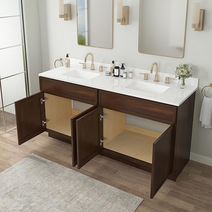 Vanity Art 78 Inch Bathroom Vanity Base Cabinet Double Sink Top Without Sink, Soft Closing Door, Storage Unassembled Cabinet, Brown, 2ea 39 Inch Cabinet Combo