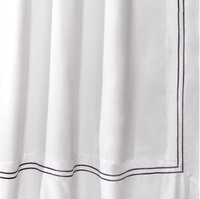 Lush Decor Hotel Collection Shower Curtain Fabric Minimalist Plain Style Bathroom Design, 72" x 72", White and Gray