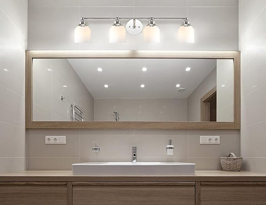 JONATHAN Y 33.25" Chrome Modern Farmhouse LED Vanity Light Wall Sconce Fixture, Frosted White Glass Shade, Dimmable Wall Lamp for Bathroom Mirror Kitchen Sink, UL Listed (JYL7552A)