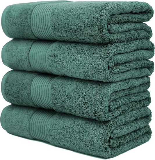 Luxury Oversized Bath Towels | 650 GSM, 34" x 56" | Hotel Quality, Soft & Highly Absorbent | Quick Dry, Thick, Combed Cotton Bathroom Towels | Deep Teal - 4 Pack
