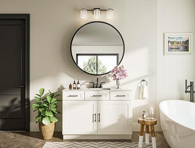 Keonjinn 30 in Round Black Medicine Cabinets with Mirror, Large Farmhouse Medicine Cabinet for Bathroom, Circle Bath Mirror with Storage, Metal Frame Medicine Cabinet for Wall with Detachable Shelves