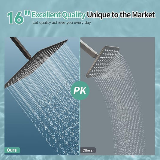 SR SUN RISE Luxury 16 Inch Extra Large Square Stainless Steel Shower Head High Pressure Rainfall Showerhead Ultra Thin Water Saving Oil Rubbed Bronze 2.5 Gpm