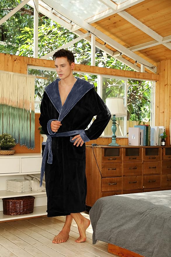 U2SKIIN Mens Hooded Robe, Plush Robes for Men Long Fleece Bathrobe