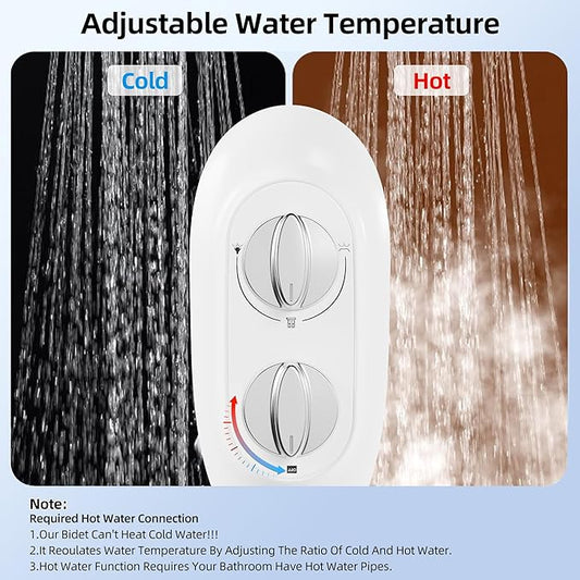 Ultra-Slim 3-in-1 Bidet Attachment for Toilet, Adjustable Warm/Cold Water & Pressure, Self-Cleaning Dual Nozzles for Posterior & Feminine Wash, Easy Install (White)