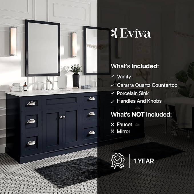 Eviva Epic 84 in. Double Sink Charcoal Gray Bath Vanity with White Carrara Quartz Top