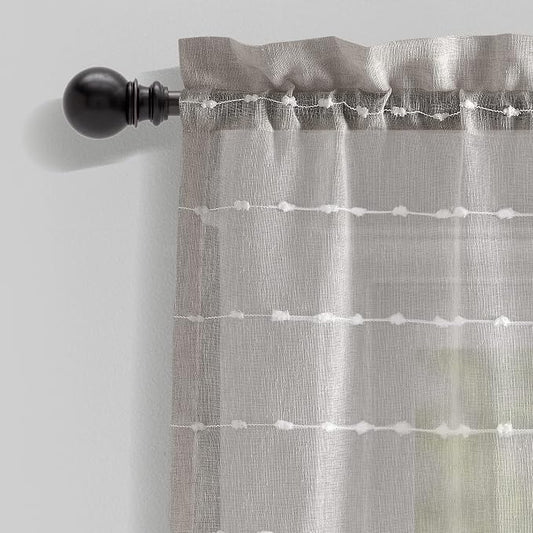 Lush Decor Farmhouse Textured Sheer Window Curtain Valance, 52"W x18"L, Gray