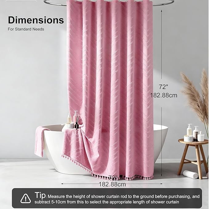 Siiluminisoy Pink Shower Curtain Fabric Cute Shower Curtain Cloth Textured Tufted Chevron Boho Shower Curtains Waterproof for Bathroom 72" x 72"