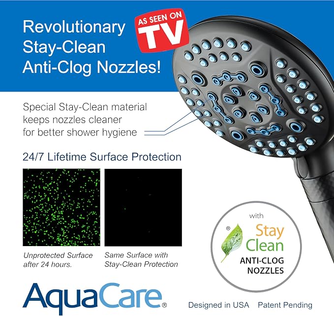 AquaCare 4X 10-Mode High Pressure Hand Shower w/Filter & 2-mode Power Wash | Filters Chlorine & Toxins, Softens Hard Water for Healthy Skin & Hair. Handheld Power Head Cleans Tub, Tile & Pets / Black