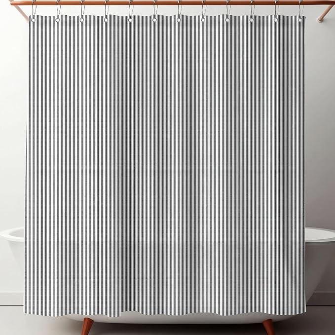 Stripe Cotton Toile Shower Curtain Ticking Stripe Woven Print Curtain Bathroom Decor for Traditional and Contemporary Style Kitchen Bath Home(Black and White,72 x 72 Inches)