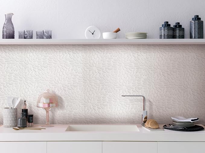 5 Sheets White Flowers Mosaic Wall and Floor Tiles for Bathroom and Kitchen 12.2 * 12.6 Inches 1.07 sq.ft