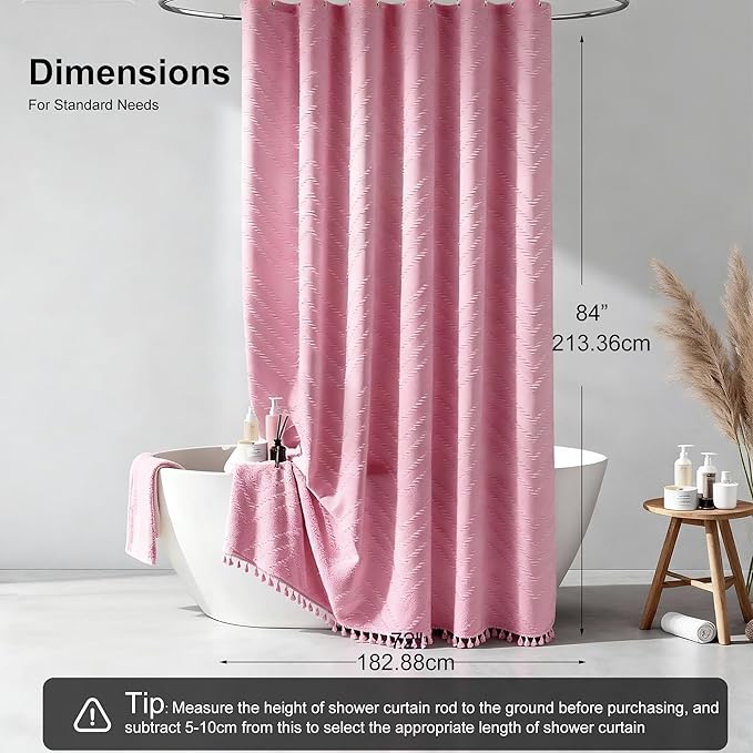 Siiluminisoy Extra Long Shower Curtains 72 x 84 Inches Tufted Chevron Pink Shower Curtains Fabric for Bathroom Modern Shabby Chic Waterproof Cloth Shower Curtain