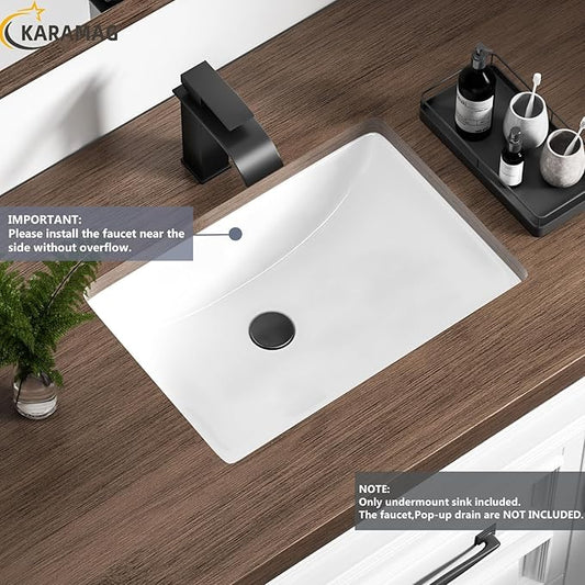 Durable Rectangle Undermount Sink Vitreous Ceramic Lavatory Vanity Bathroom Restroom Sink Pure White (18.3"X13.0")