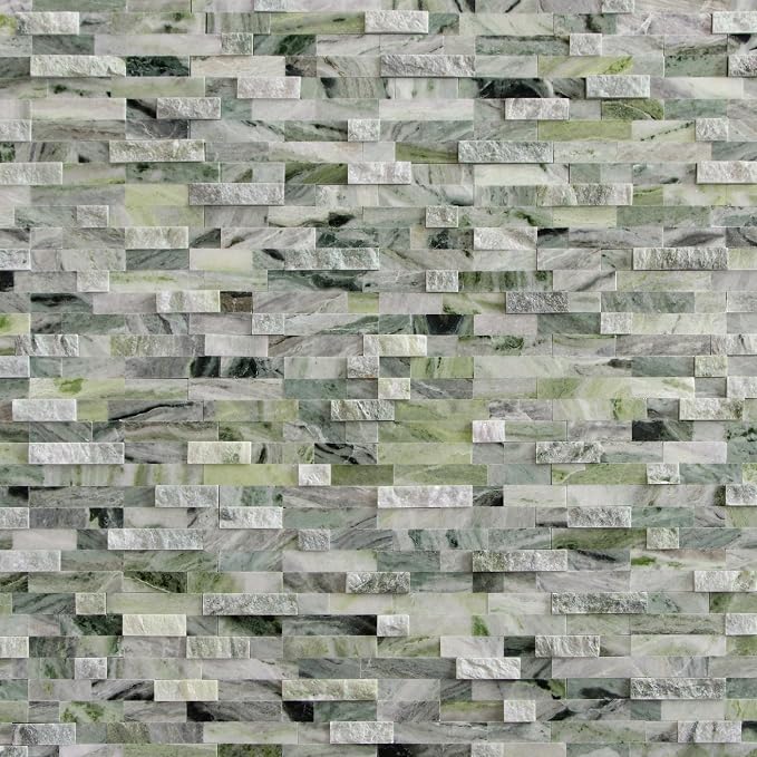 SUNWINGS 5-Sheet Peel and Stick Mosaic Natural 3D Stone Self Adhesive Marble Tiles, 11.5" x 10.7" Stick on Backsplash for Kitchen Bathroom Fireplace Vanity, Emerald Green