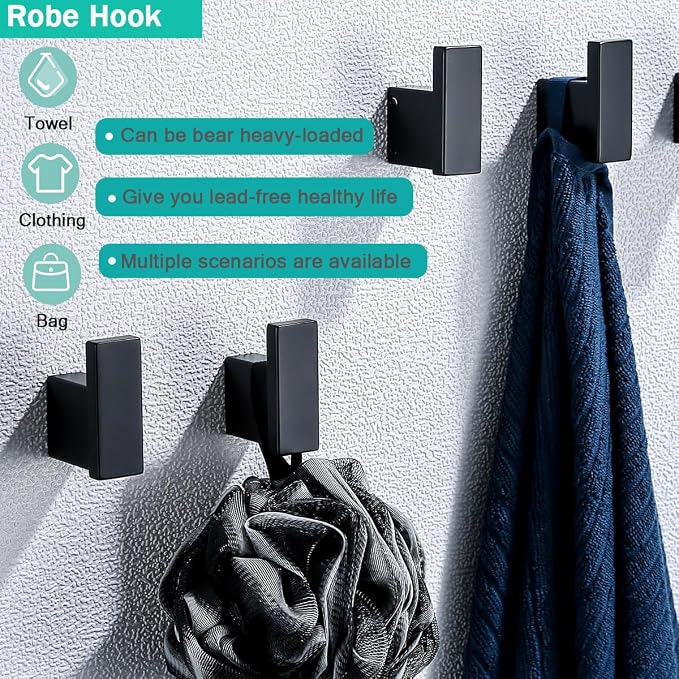 5-Pieces Matte Black Bathroom Accessories Set, Stainless Steel Bathroom Hardware Set, 23.6 Inch Bath Towel Bar Set, Towel Hooks,Towel Racks for Bathroom Wall Mounted,SE96009S-5MB